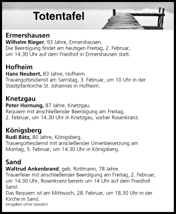 Anzeige von Totentafel vom 02.02.2018 von MGO
