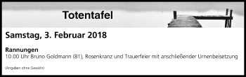 Anzeige von Totentafel vom 03.02.2018 von MGO