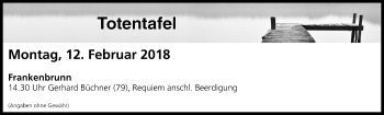 Anzeige von Totentafel vom 12.02.2018 von MGO