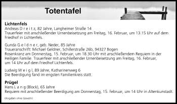 Anzeige von Totentafel vom 14.02.2018 von MGO