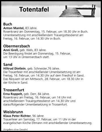 Anzeige von Totentafel vom 15.02.2018 von MGO