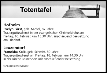 Anzeige von Totentafel vom 16.02.2018 von MGO