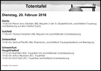 Anzeige von Totentafel vom 20.02.2018 von MGO