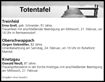 Anzeige von Totentafel vom 21.02.2018 von MGO