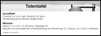 Anzeige von Totentafel vom 21.02.2018 von MGO