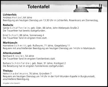 Anzeige von Totentafel vom 27.02.2018 von MGO
