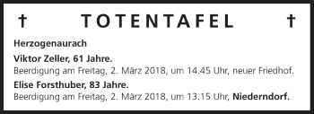 Anzeige von Totentafel vom 28.02.2018 von MGO