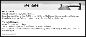 Anzeige von Totentafel vom 28.02.2018 von MGO