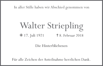 Anzeige von Walter Striepling von MGO
