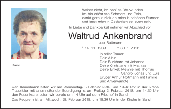 Anzeige von Waltrud Ankenbrand von MGO