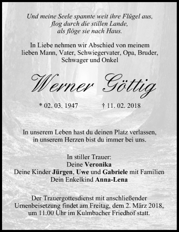 Anzeige von Werner Göttig von MGO