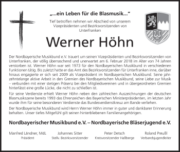 Anzeige von Werner Höhn von MGO