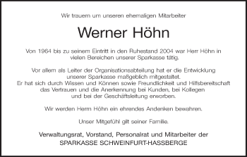 Anzeige von Werner Höhn von MGO