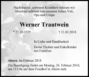 Anzeige von Werner Trautwein von MGO