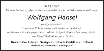 Anzeige von Wolfgang Hänsel von MGO