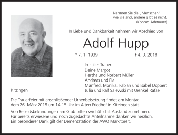 Anzeige von Adolf Hupp von MGO