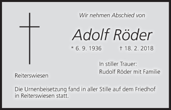 Anzeige von Adolf Röder von MGO