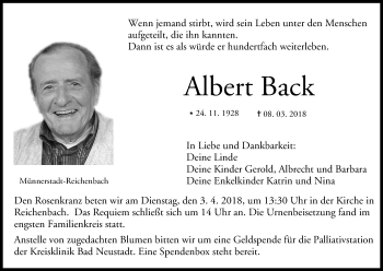 Anzeige von Albert Back von MGO