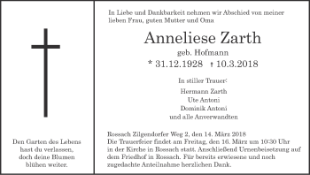 Anzeige von Anneliese Zarth von MGO
