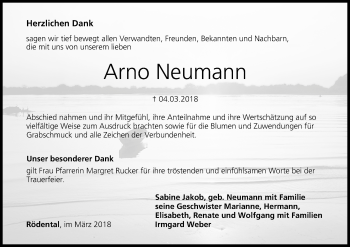 Anzeige von Arno Neumann von MGO
