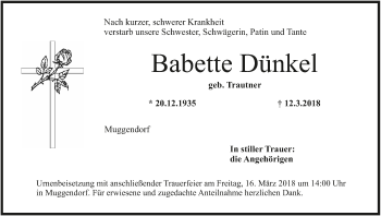 Anzeige von Babette Dünkel von MGO