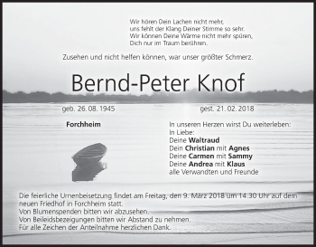Anzeige von Bernd-Peter Knof von MGO