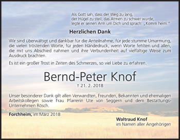 Anzeige von Bernd-Peter Knof von MGO