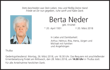 Anzeige von Berta Neder von MGO