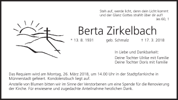 Anzeige von Berta Zirkelbach von MGO
