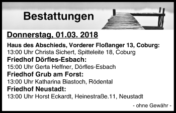 Anzeige von Bestattungen vom 01.03.2018 von MGO