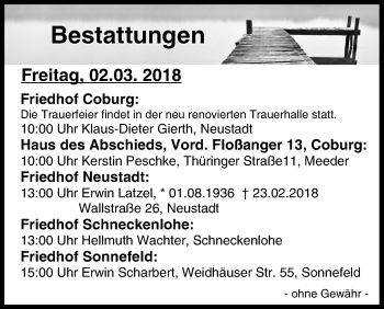 Anzeige von Bestattungen vom 02.03.2018 von MGO