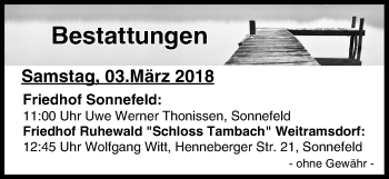 Anzeige von Bestattungen vom 03.03.2018 von MGO