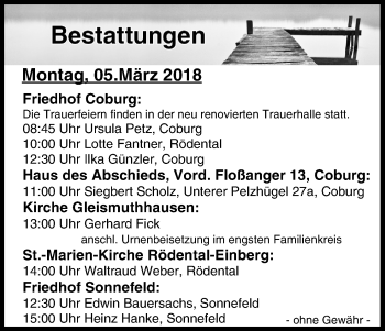 Anzeige von Bestattungen vom 05.03.2018 von MGO