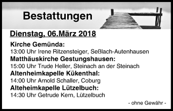 Anzeige von Bestattungen vom 06.03.2018 von MGO