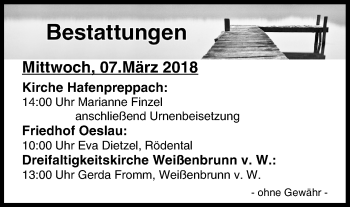 Anzeige von Bestattungen vom 07.03.2018 von MGO