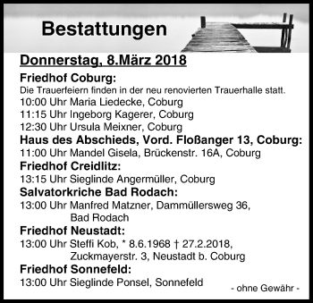 Anzeige von Bestattungen vom 08.03.2018 von MGO