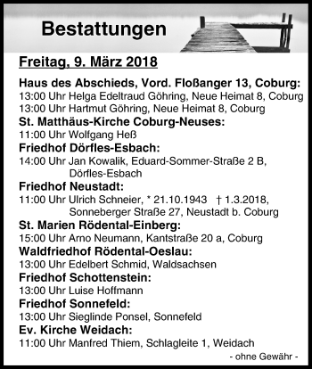 Anzeige von Bestattungen vom 09.03.2018 von MGO