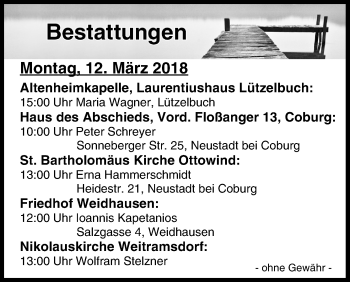 Anzeige von Bestattungen vom 12.03.2018 von MGO