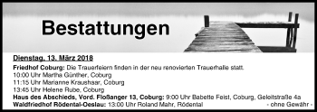Anzeige von Bestattungen vom 13.03.2018 von MGO