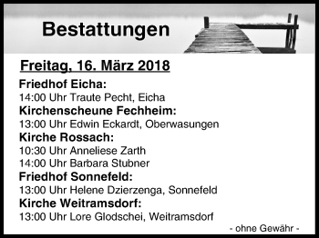 Anzeige von Bestattungen vom 16.03.2018 von MGO