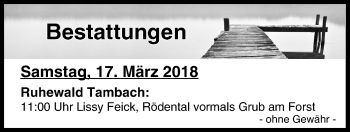 Anzeige von Bestattungen vom 17.03.2018 von MGO