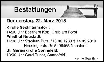 Anzeige von Bestattungen vom 22.03.2018 von MGO