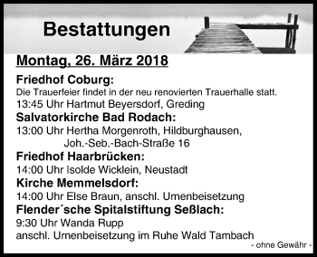 Anzeige von Bestattungen vom 26.03.2018 von MGO