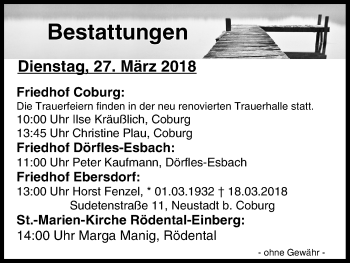 Anzeige von Bestattungen vom 27.03.2018 von MGO