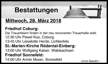 Anzeige von Bestattungen vom 28.03.2018 von MGO