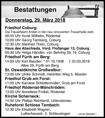 Anzeige von Bestattungen vom 29.03.2018 von MGO