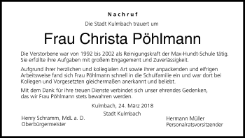 Anzeige von Christa Pöhlmann von MGO