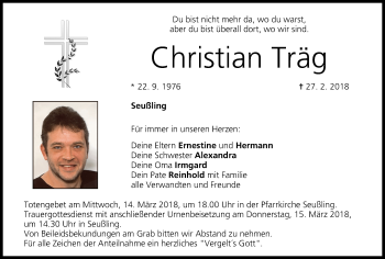 Anzeige von Christian Träg   