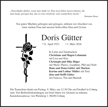 Anzeige von Doris Gütter von MGO