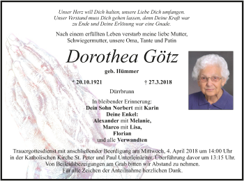 Anzeige von Dorothea Götz von MGO